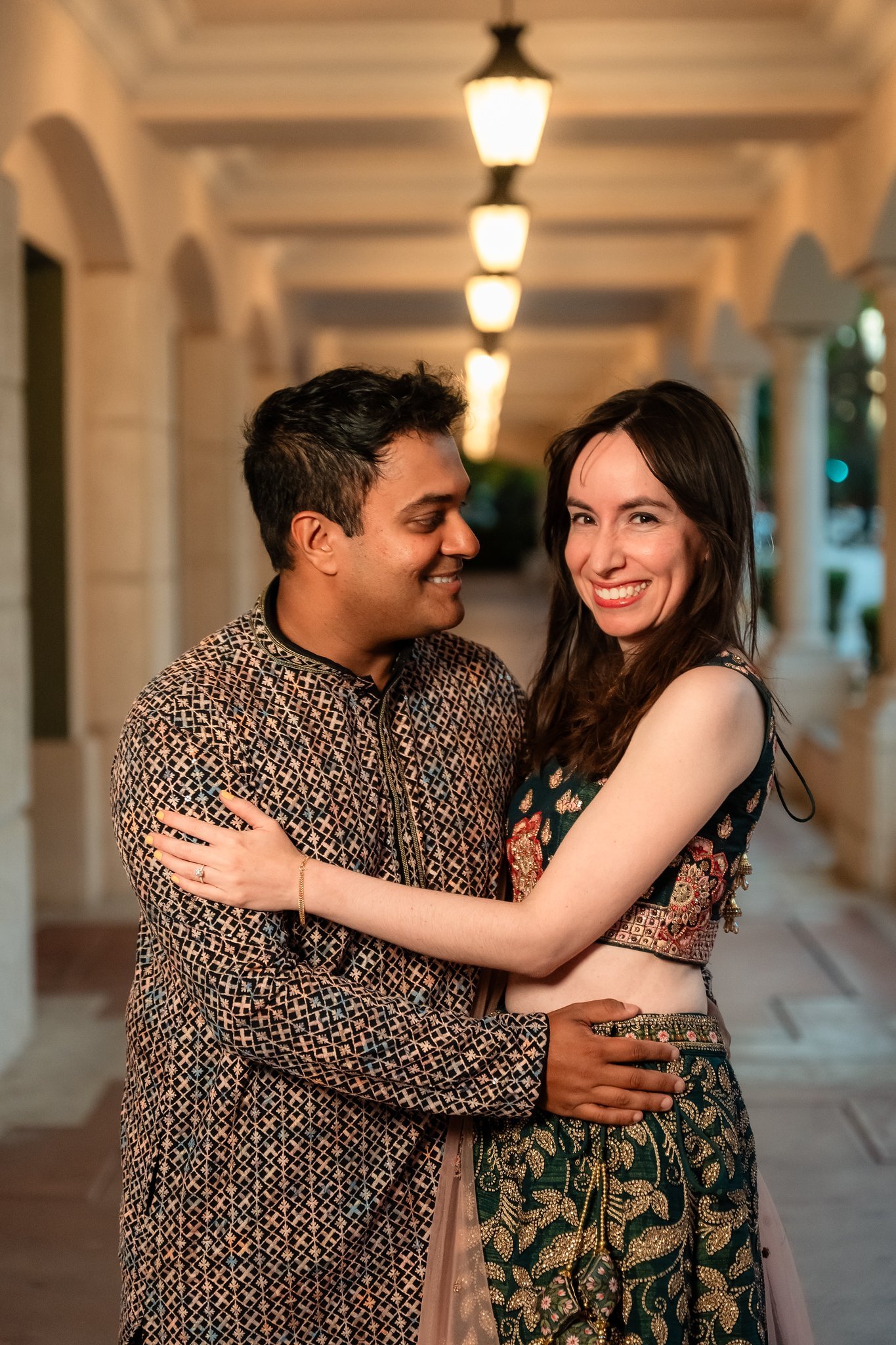 Arjun and Alejandra photographed at their South Florida welcome dinner